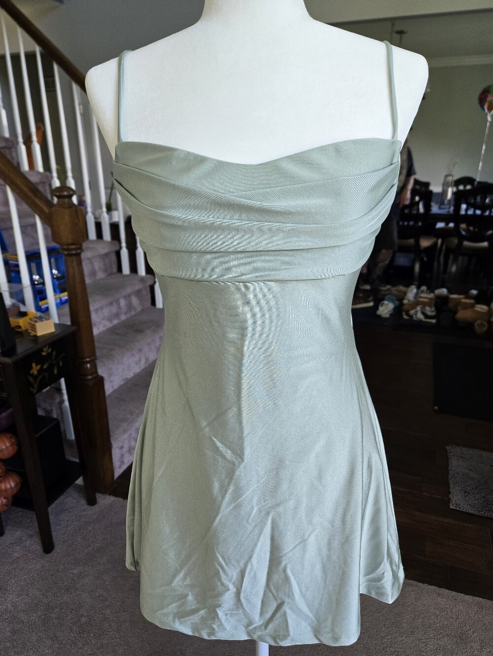 Windsor Sleek Sophistication A-Line Pleated Mini Dress Sage - Medium